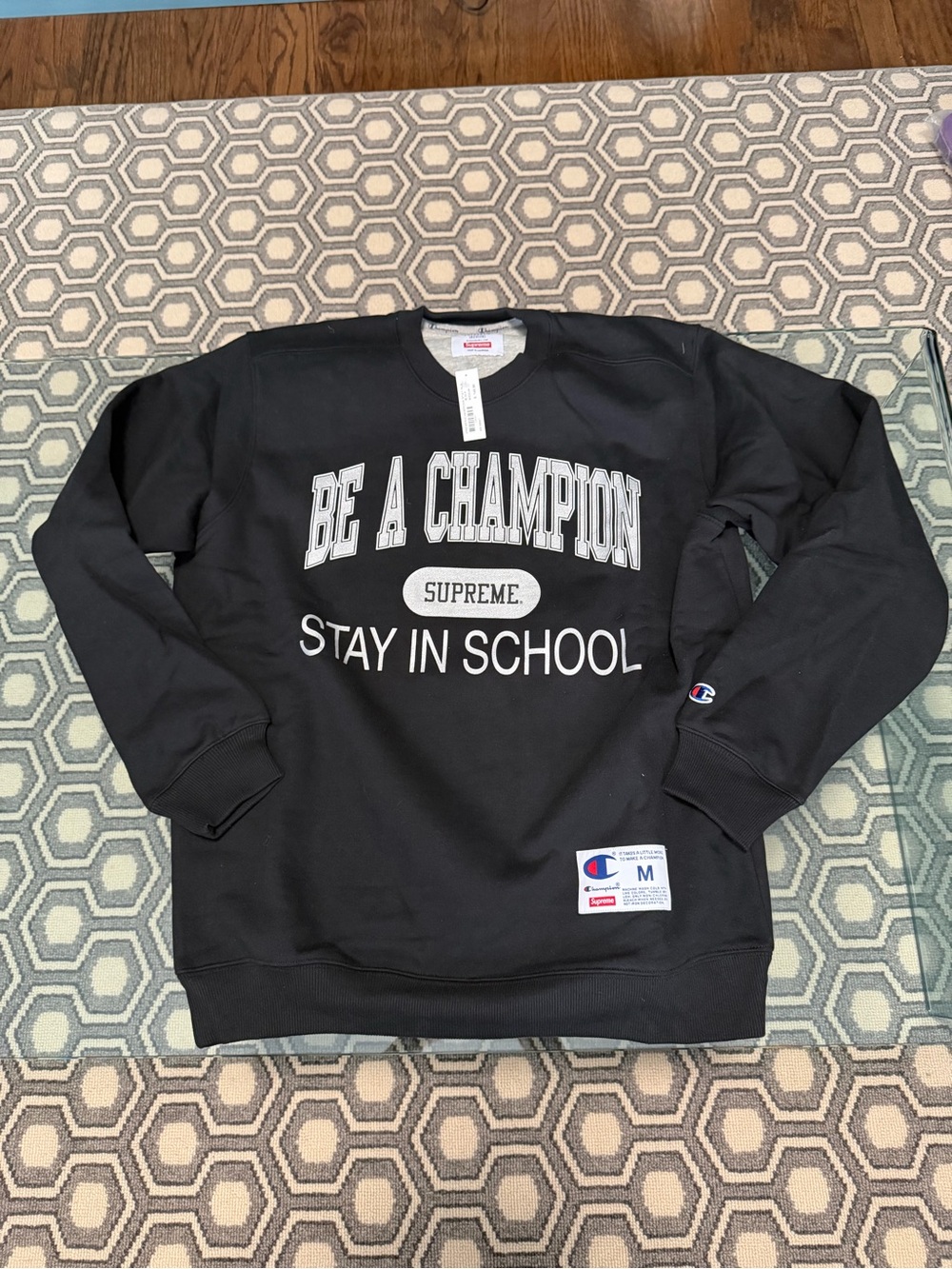 Champion Black Crewneck Sweatshirt with White Collegiate Graphics